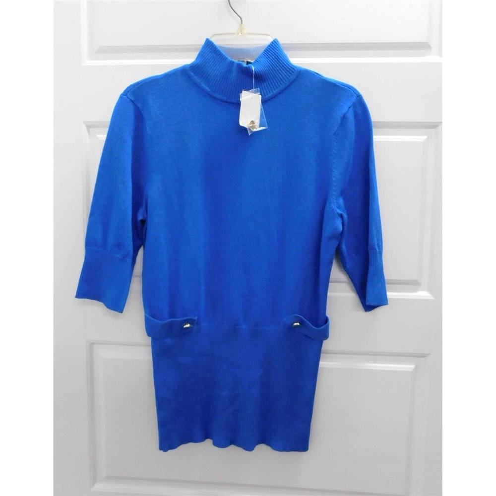 New Cache Vintage Blue 3/4 Sleeve Knit‎ Sweater sz S